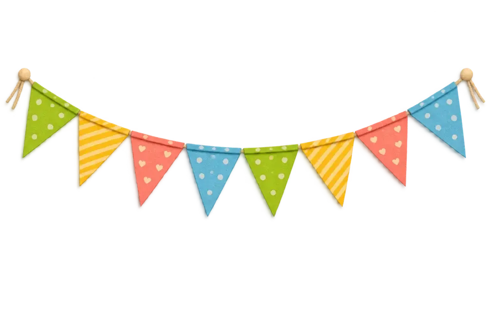 A string of paper bunting flags