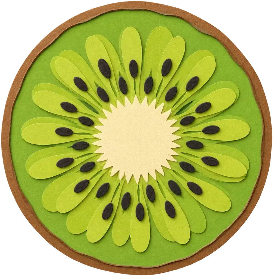 A paper cut-out of a kiwi fruit slice