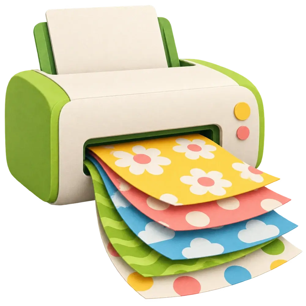 A printer printing sheets of patterned paper